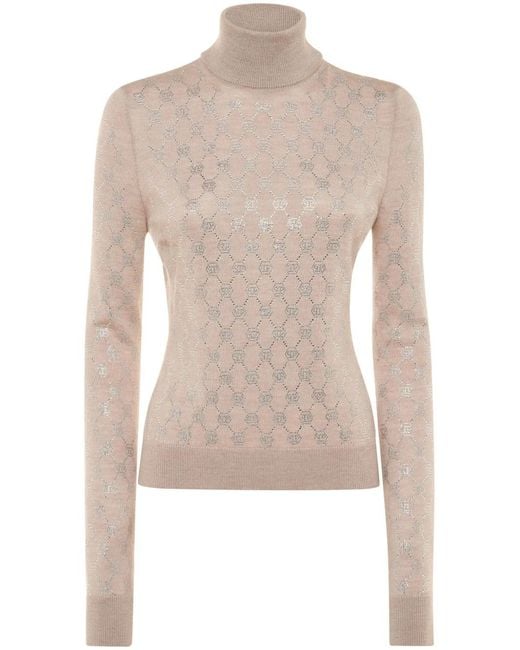 Philipp Plein Natural Monogram Crystal-Embellished Sweater