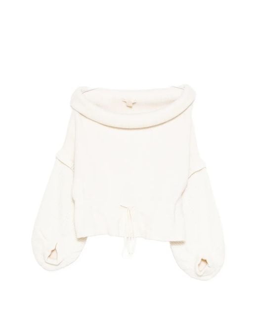 Antonio Berardi White Off-Shoulder Ribbed-Knit Sweater