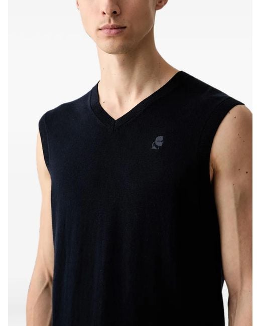 Karl Lagerfeld Black Logo-Embroidered V-Neck Sweater for men