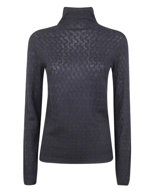 Seventy Blue Turtleneck Patterned-Knit Sweater