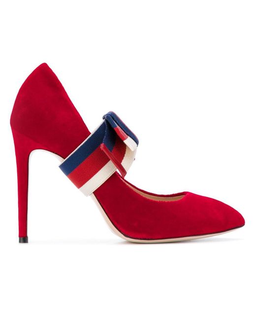 Gucci Red Removable Web Bow Pumps