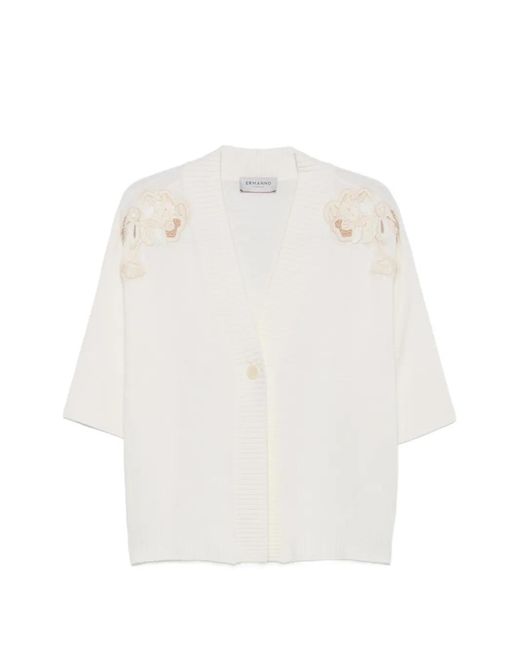 ERMANNO FIRENZE White Floral-Embroidered V-Neck Cardigan