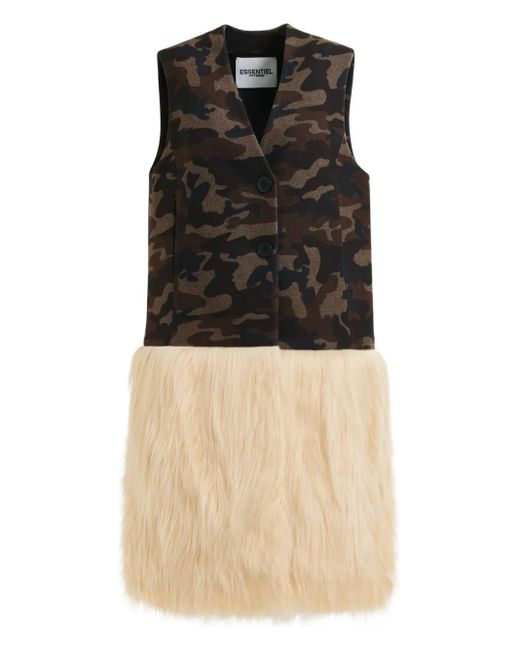 Veste En Fourrure Artificielle À Imprimé Camouflage Essentiel Antwerp en coloris Black