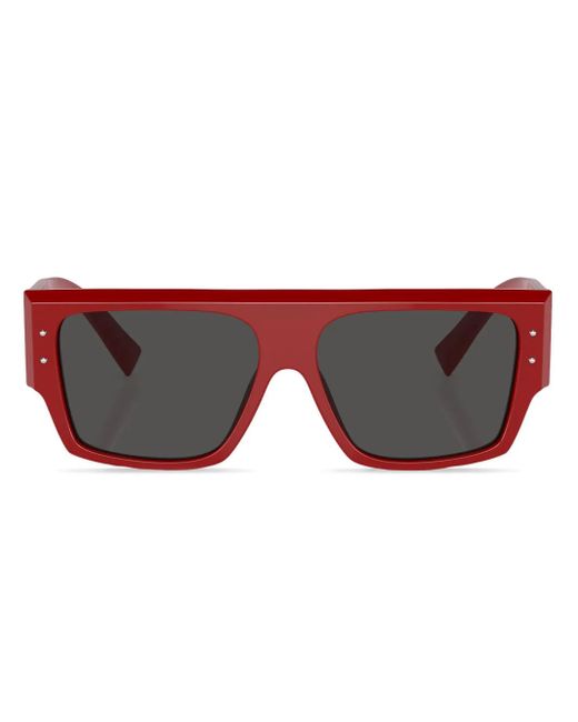 Dolce & Gabbana Red Logo-Print Rectangle-Frame Sunglasses