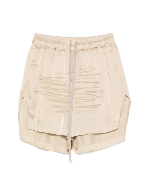 Rick Owens Natural Fluid Fit Satin Mini Shorts With Drawstring Waist