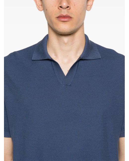 Tagliatore Blue Paco Split-Neck Polo Shirt for men