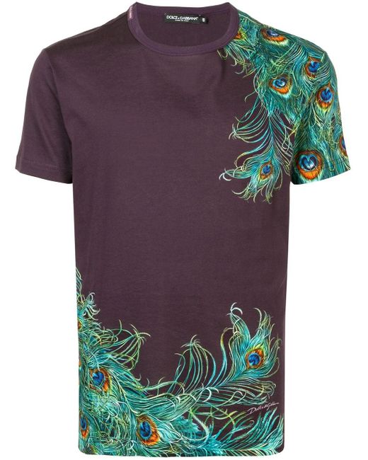 Camiseta con motivo de plumas de pavo real Dolce & Gabbana de hombre de color Purple