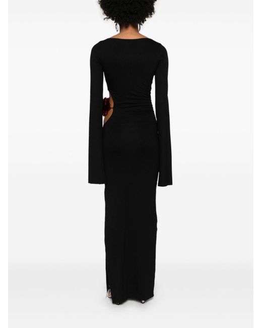 MANURI Black Floral-appliqué Jersey Maxi Dress