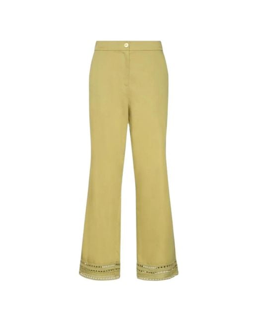 Elena Miro Yellow Embroidered-Trim Trousers
