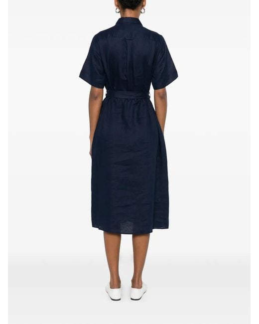 Gant Blue Belted Button-Fastening Midi Dress