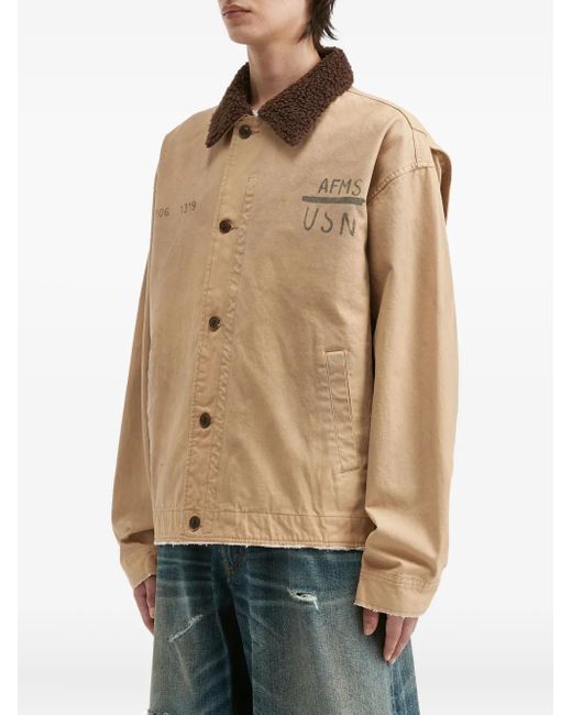 AFTERMATHS Natural Logo-Print Shirt Jacket for men