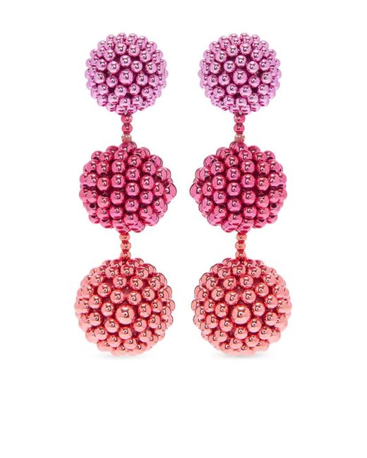 Oscar de la Renta Pink Beaded Sphere Clip-on Earrings