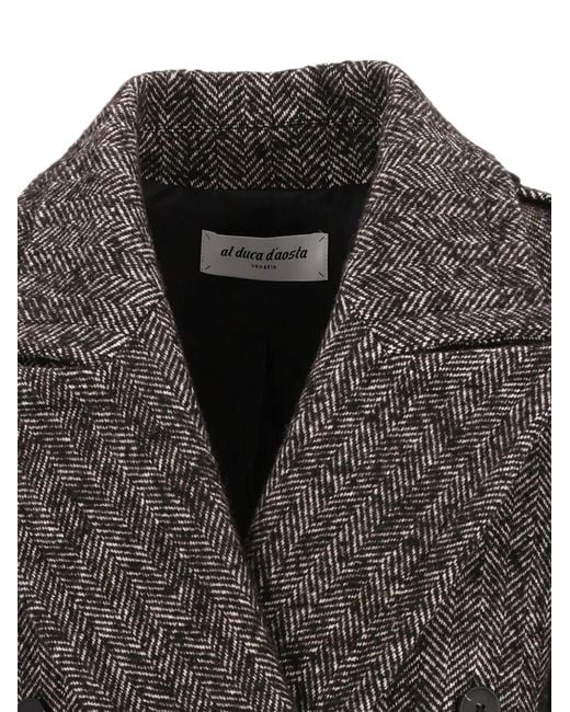 Al Duca D'aosta Black Chevron-Pattern Double-Breasted Coat