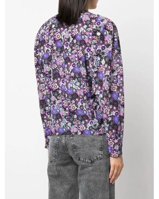 Isabel Marant Purple Floral-Print Stretch-Silk Blouse