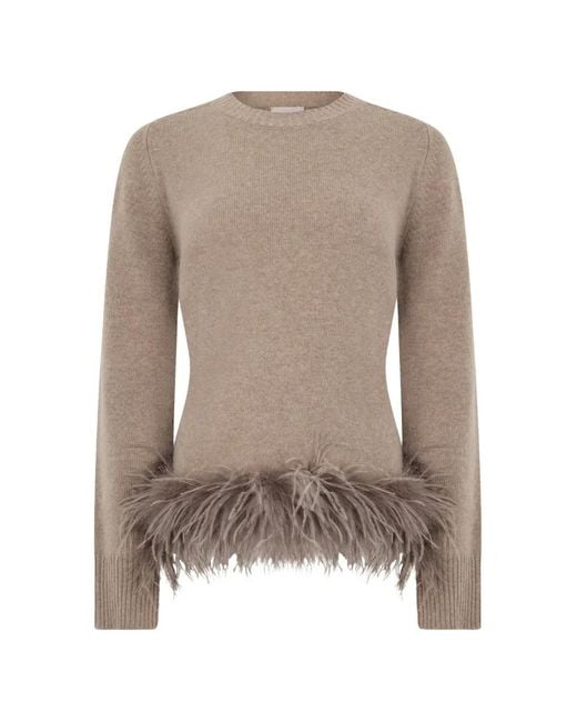 P.A.R.O.S.H. Natural Feather-Trim Tie-Waist Sweater