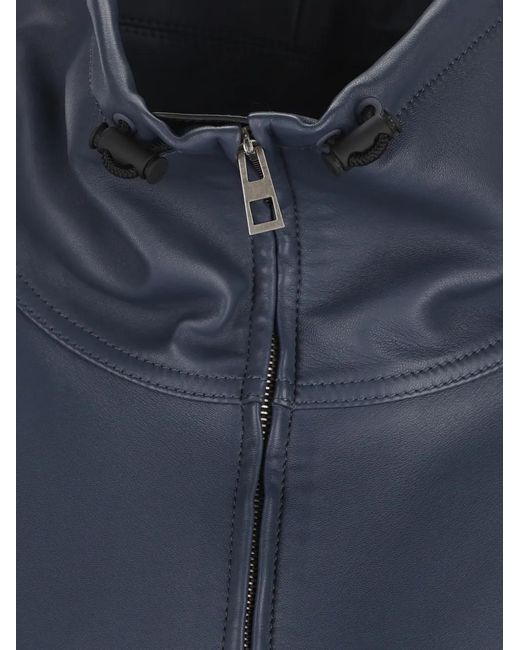 Loewe Blue High-Collar Leather Jacket