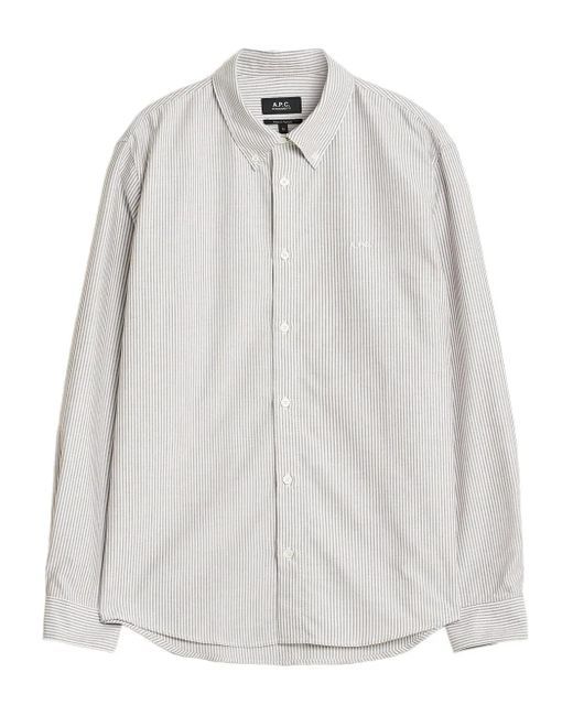 A.P.C. White Striped Button-Down Shirt for men