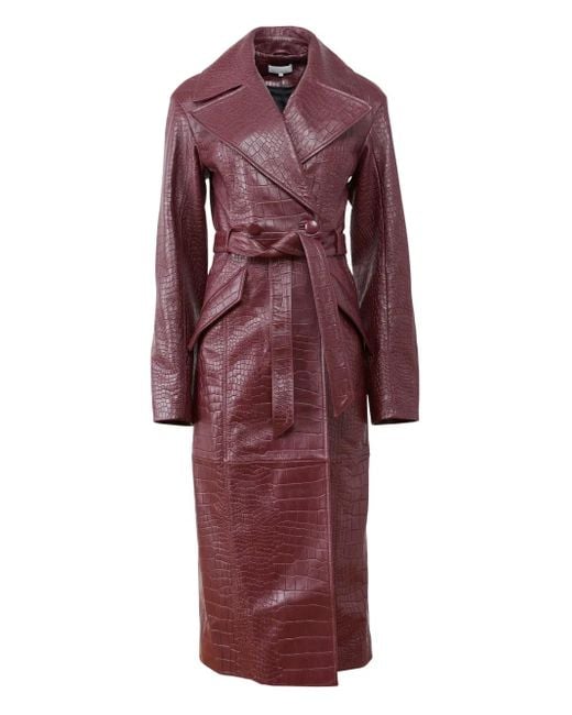 Fleur du Mal Red Crocodile-Effect Belted Coat