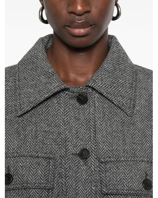 Weekend by Maxmara Gray Herringbone-Pattern Wool Jacket