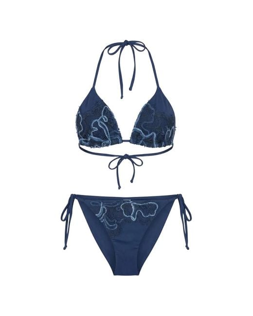 Ermanno Scervino Blue Lace-embroidered Bikini