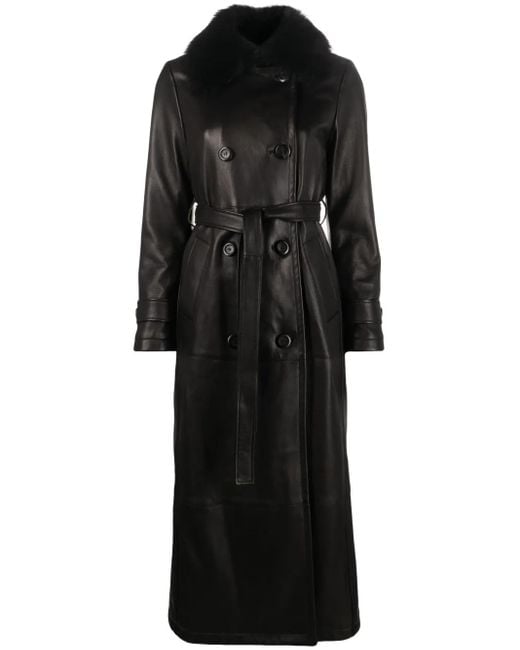 Blancha Black Shearling-Collar Double-Breasted Coat