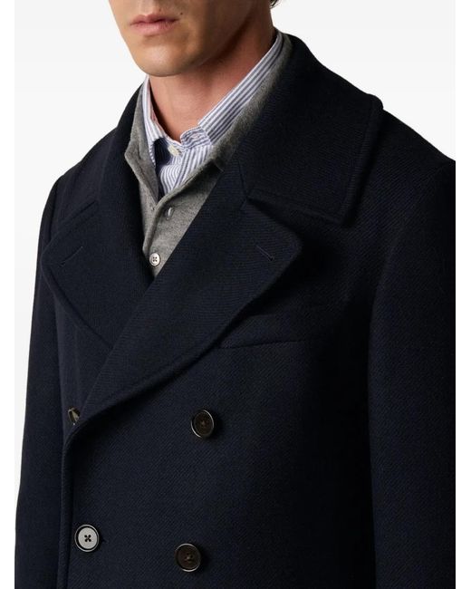 Brooks Brothers Blue Double-Breasted Wool-Blend Coat for men