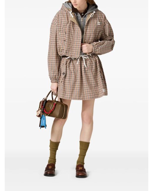 Miu Miu Natural Gingham Check Technical Fabric Skirt
