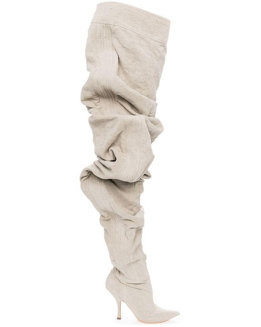 Y. Project Natural Nude Draped 110 Linen Over-the-knee Boots