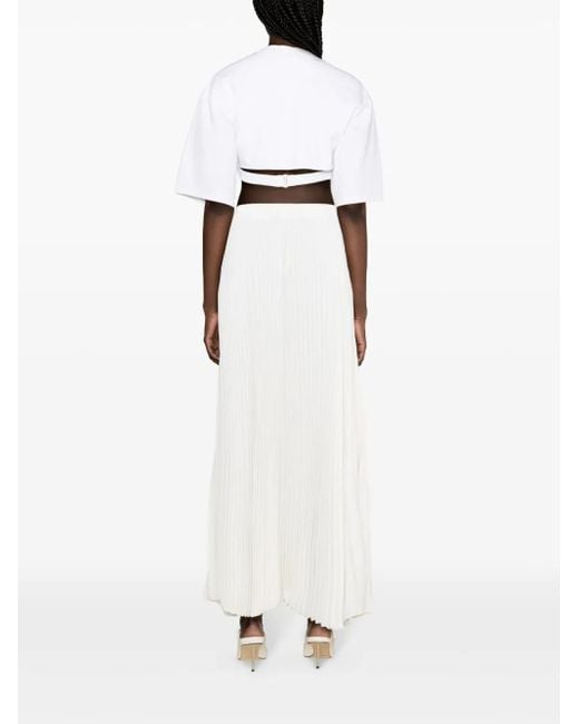 Styland White High-Waist Pleated Midi Skirt
