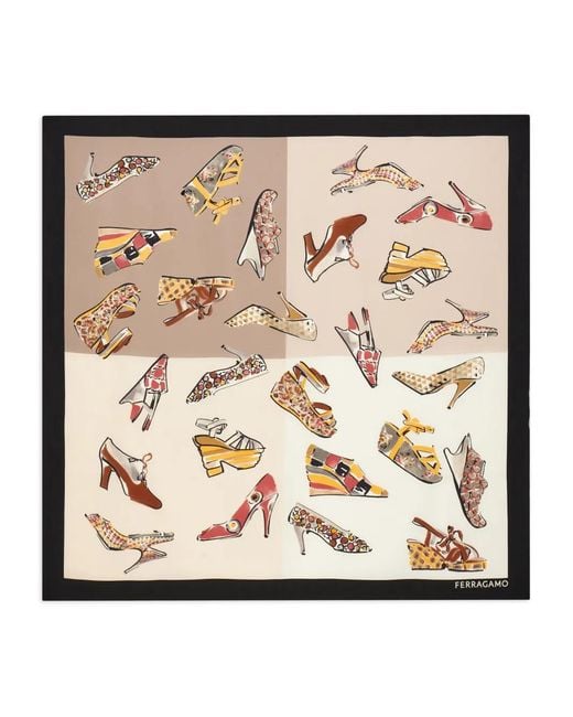 Ferragamo Metallic Genio-Print Silk Scarf