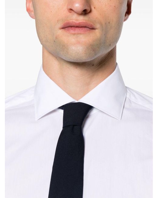 Chemise en popeline à col italien Canali pour homme en coloris White