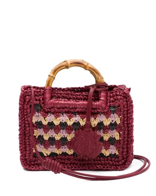 Isla Red Bamboo-Handle Crochet Bag