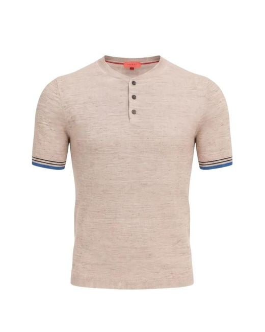 Isaia Pink Short-Sleeve Button-Front T-Shirt for men