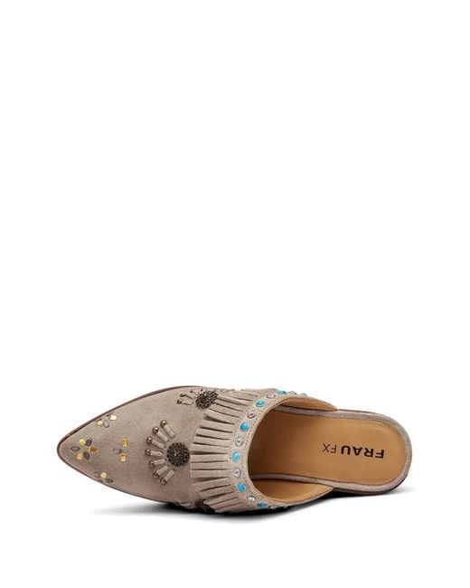 Frau Brown Fringed Stud-Embellished Mules