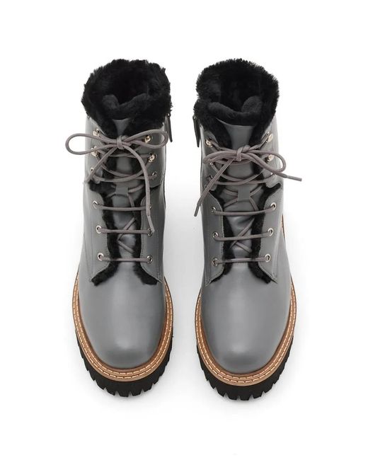 Yves Salomon Black Shearling-Trim Lace-Up Combat Boots
