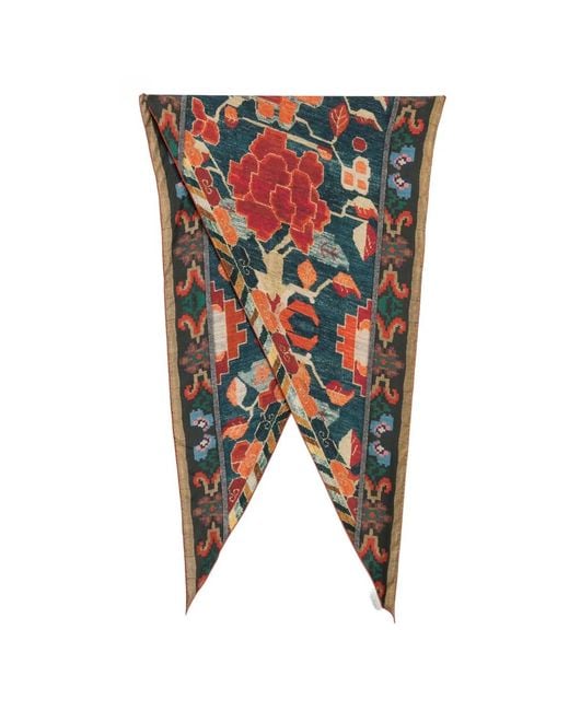 Pierre Louis Mascia Black Floral-Print Geometric-Border Scarf