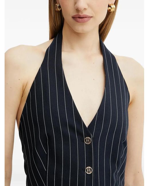 Fracomina Blue Pinstripe Buttoned Halter Top