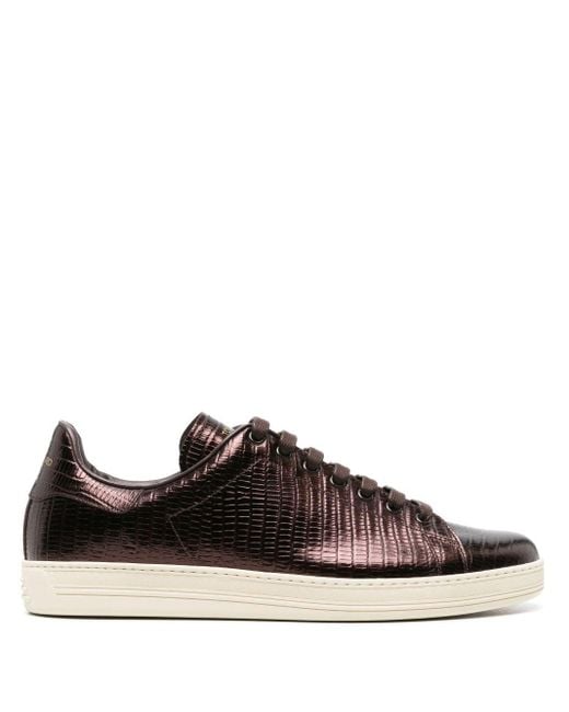 Tom Ford Brown Warwick Crocodille-effect Sneakers - Men's - Calf Leather/rubber/cotton for men