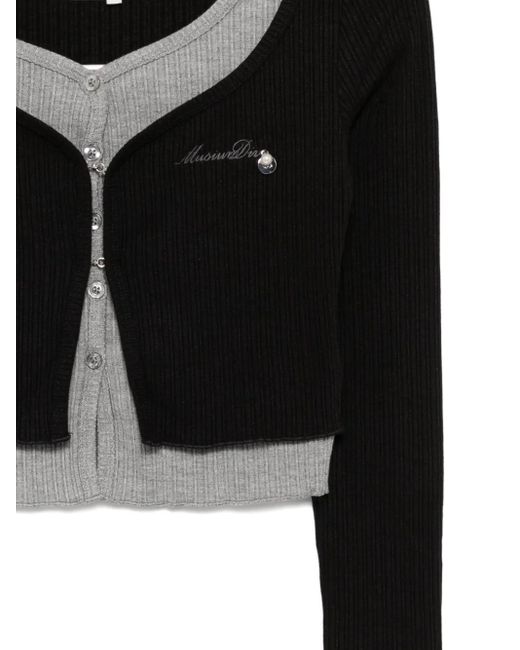 Musium Div. Black Embroidered-Logo Layered Top