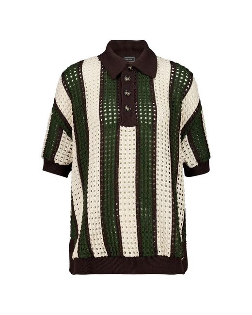 Haight Black Striped Open-Knit Polo Shirt