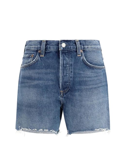 Agolde Blue Frayed Denim Shorts