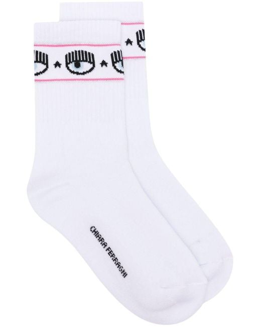 Chiara Ferragni White Logomania Ribbed Socks