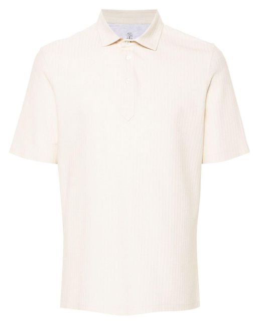 Brunello Cucinelli White Textured-finish Polo Shirt for men