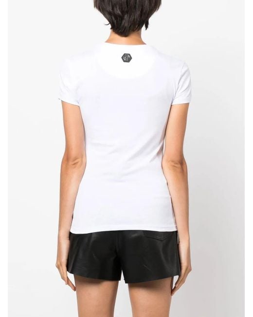 Philipp Plein White Crystal-Embellished Logo T-Shirt