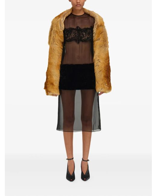 Ferragamo Black Lace-Shearling Panel Midi Dress