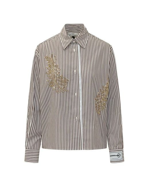 Des Phemmes Gray Sequin-Embellished Striped Shirt