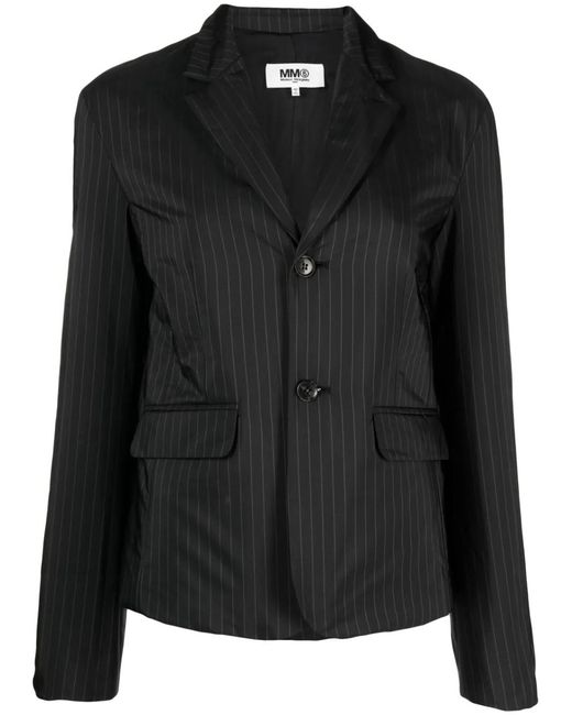 MM6 by Maison Margiela Black Pinstripe Padded Suit Jacket
