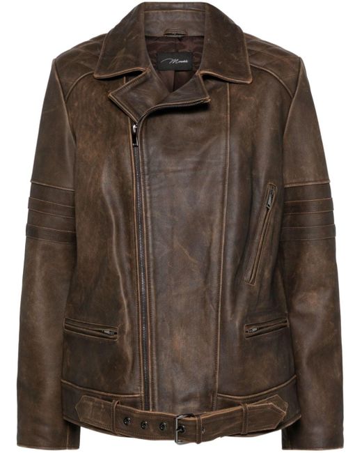 Manokhi Brown Shoulder-pads Leather Jacket