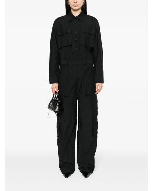 Alexander Wang Black Button-Up Ripstop Cargo Jumpsuit