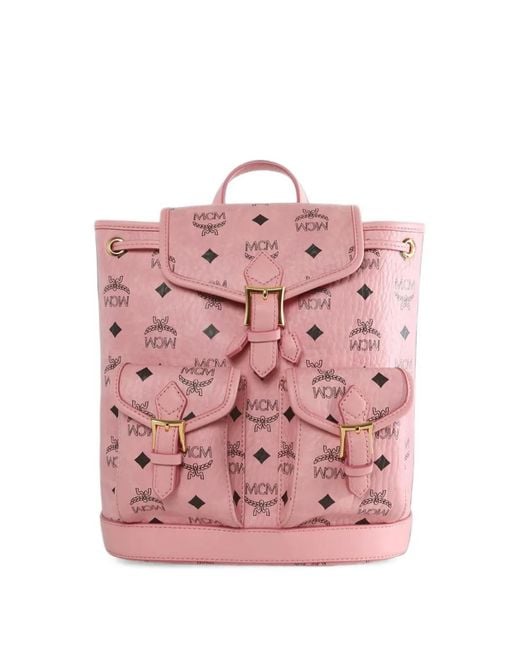 MCM Pink Aren Logo-Print Buckle-Fastening Backpack